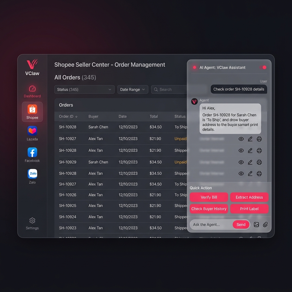 VClaw Browser Tabs Mockup