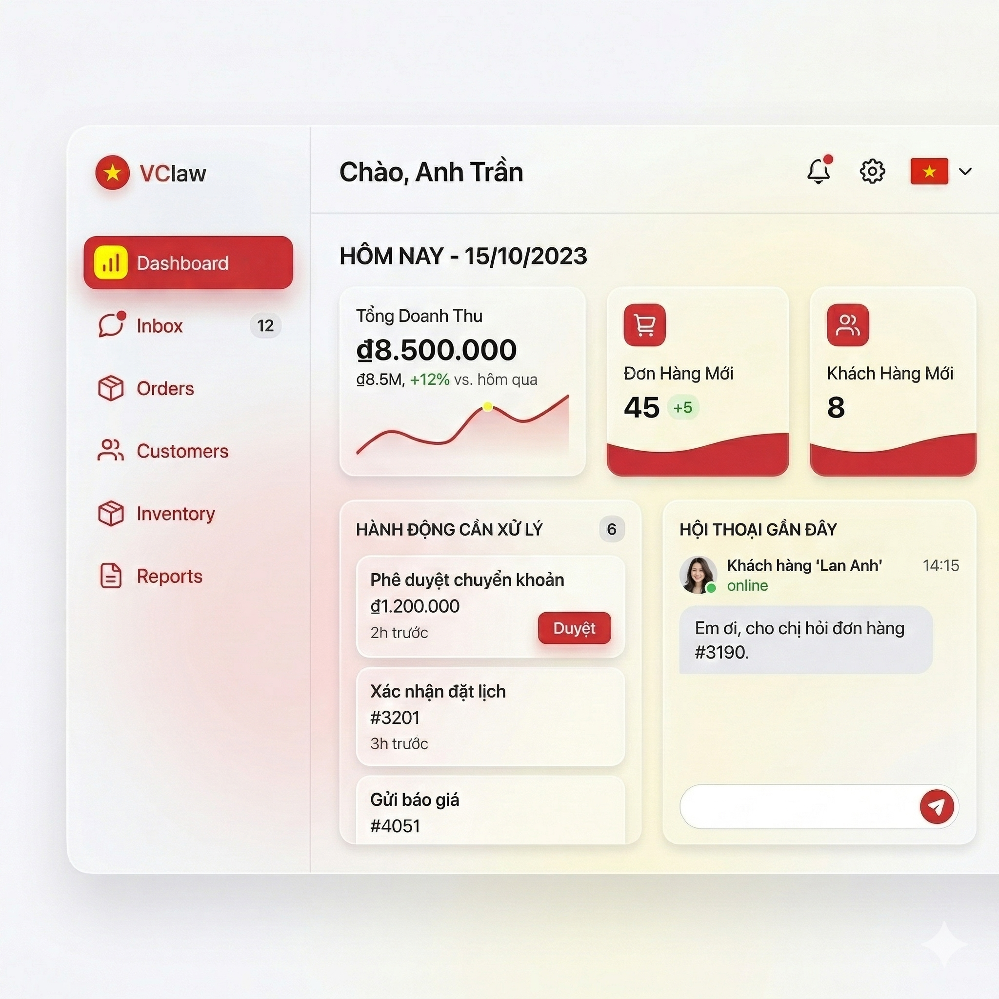 VClaw Main Dashboard Mockup